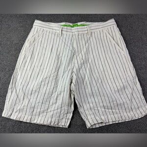 Hugo Boss Relaxed Men 100% Linen Flat Front Striped 9" Shorts Size 34 White/Gray